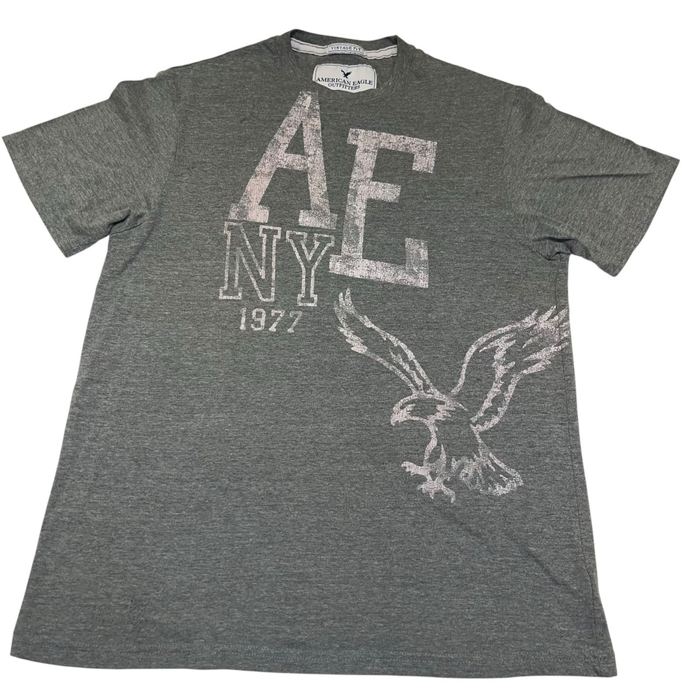 American Eagle Men's Y2K Gray Graphic Tee AE NY 1977 Eagle Tag Sz L‎ Streetwear